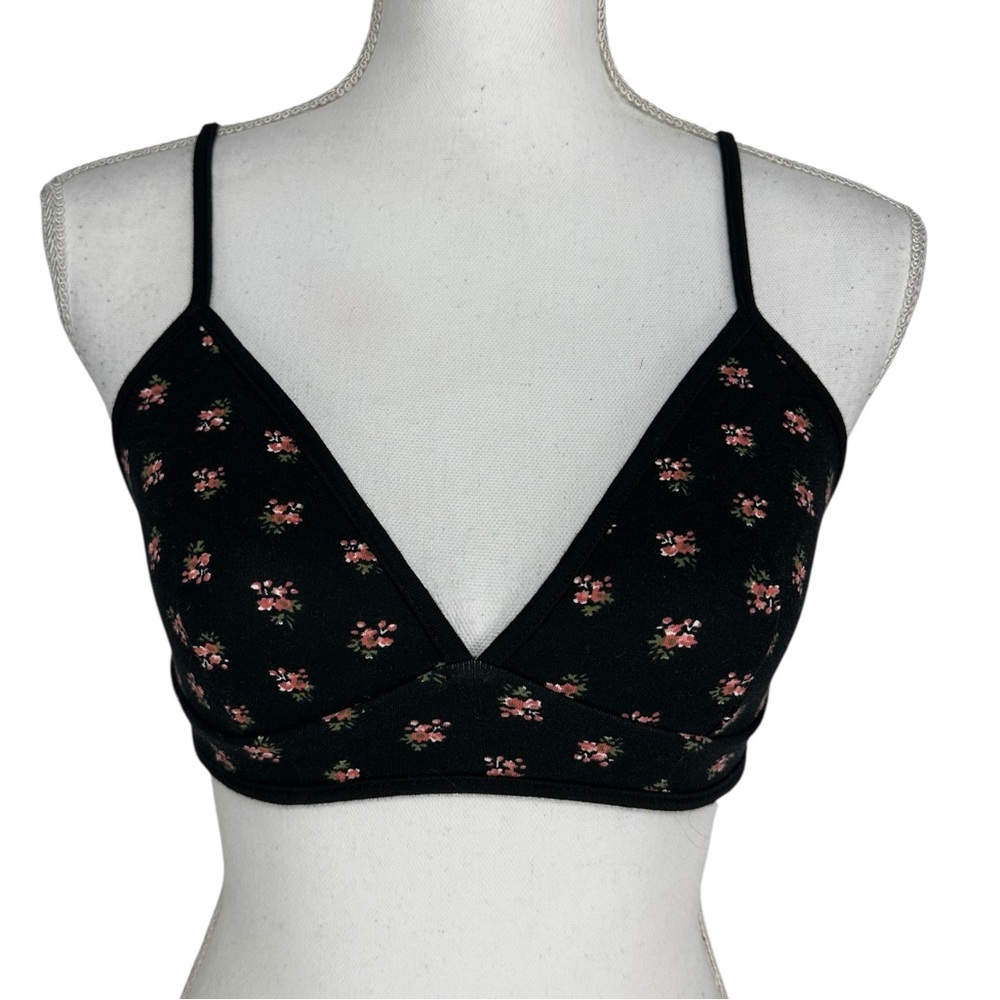 FOREVER 21 / Black Floral Cotton Bralette Top / Medium / Goth Fairy Festival